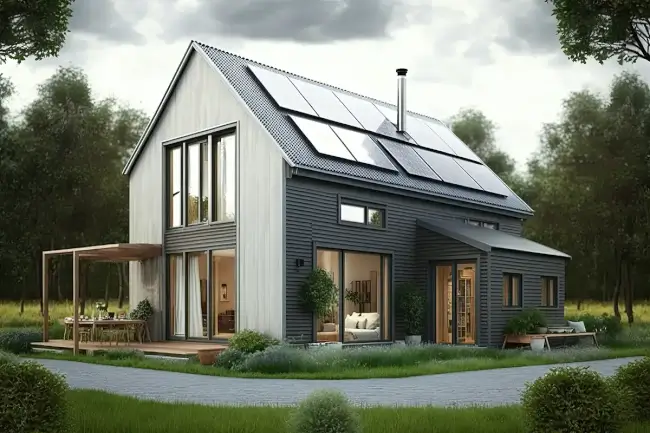 Dom zeroenergetyczny z panelami fotowoltaicznymi 