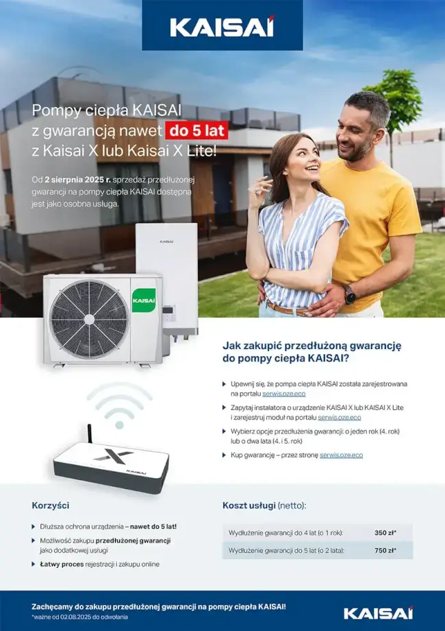 Przedłużona gwarancja pomp ciepła KAISAI - ulotka
